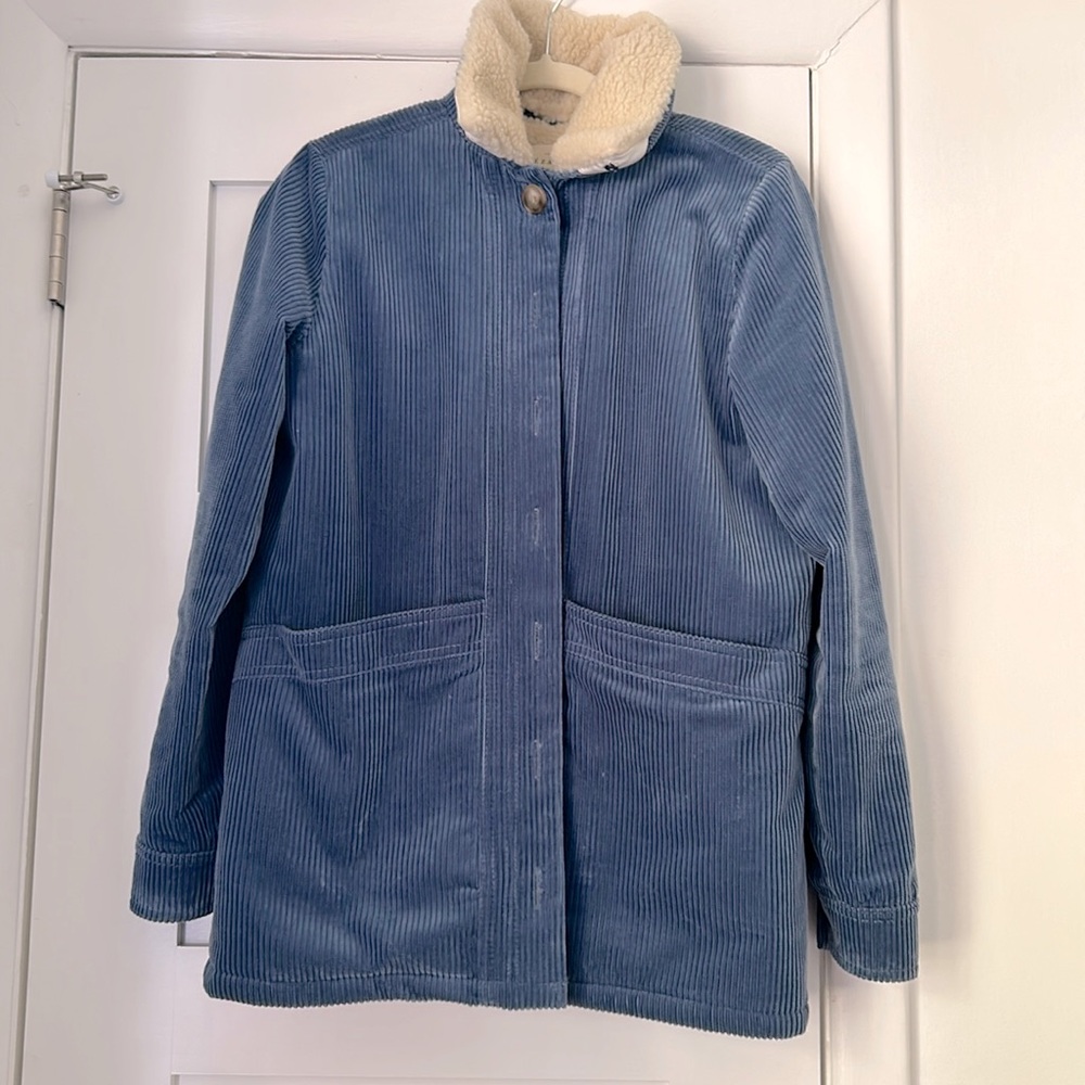 EUC Sezane Will in Vintage Blue Corduroy Removable Sherpa Collar Chore Jacket